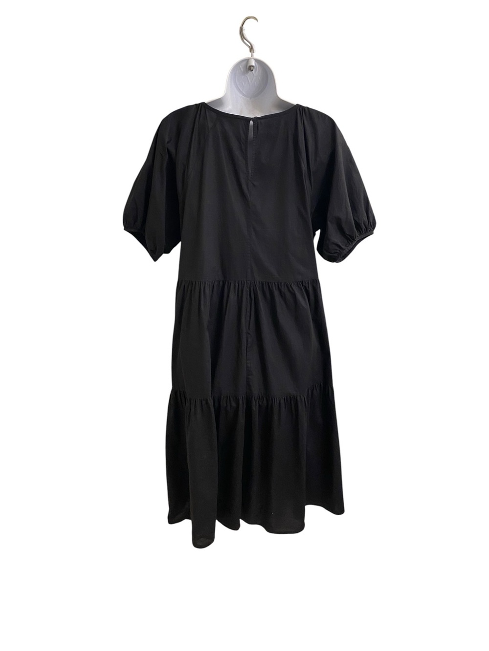 EVERLANE Black Puff-Sleeve Tiered Midi Dress Size 6 Crisp Airy Cotton Breezy - Picture 9 of 12